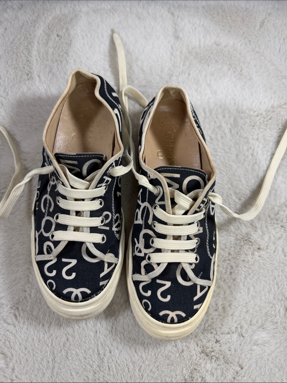 Chanel Canvas Logo Print Sneakers